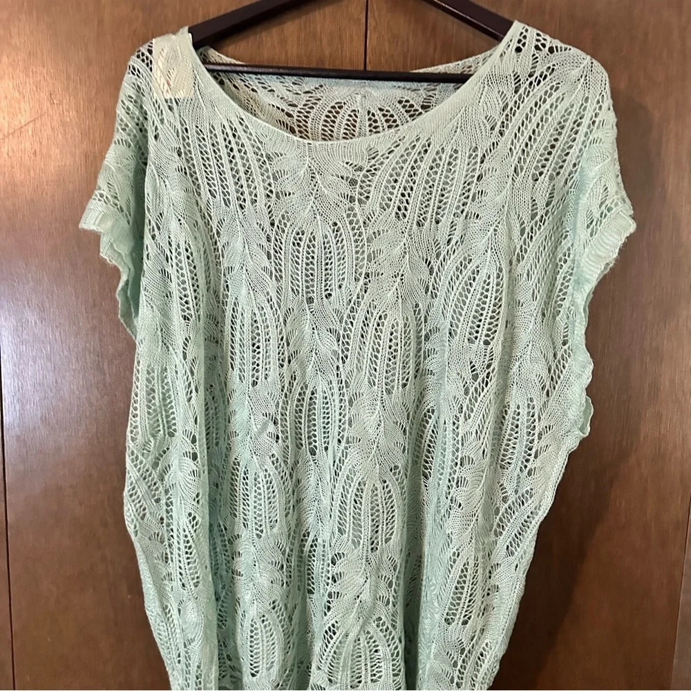 Paige Danielle Mint Green Crochet Lace Women’s Short Sleeve Top Sz XL Boho - Picture 3 of 9